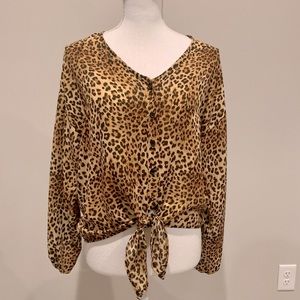 Blue Rain Tie Blouse in cheetah print